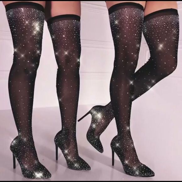 NWT Rhinestone Stocking Boots Size 9 - Picture 3 of 8